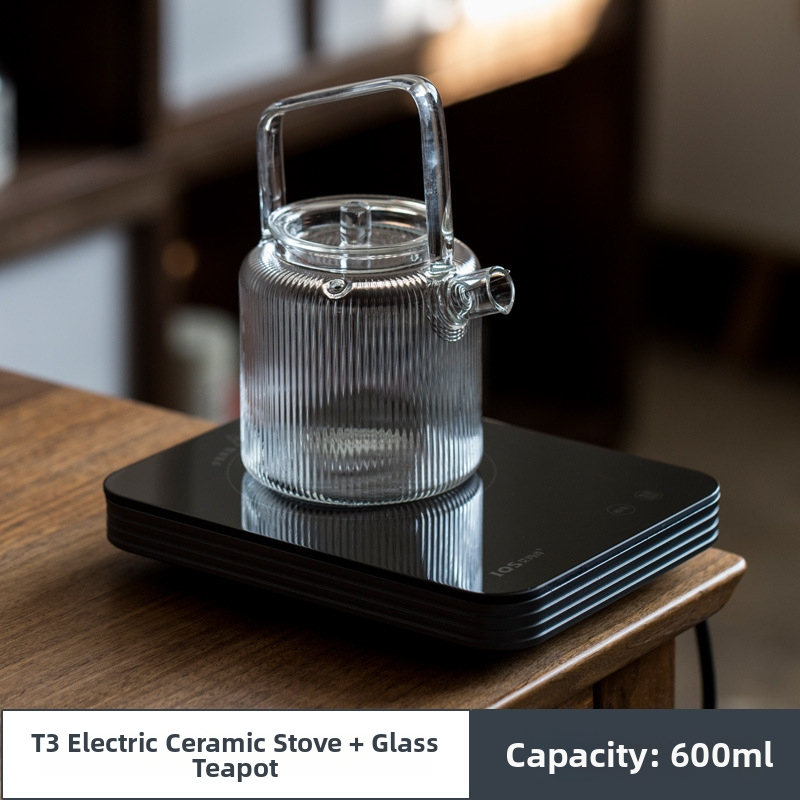Set compact ceainic și fierbător din sticlă pentru uz casnic, cu funcție de fierbere, compatibil cu plita ceramică electrică