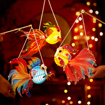 Felinar Mid-Autumn Festival pentru copii, portabil, lucrat manual, în formă de pește auriu, materiale DIY, stil antic