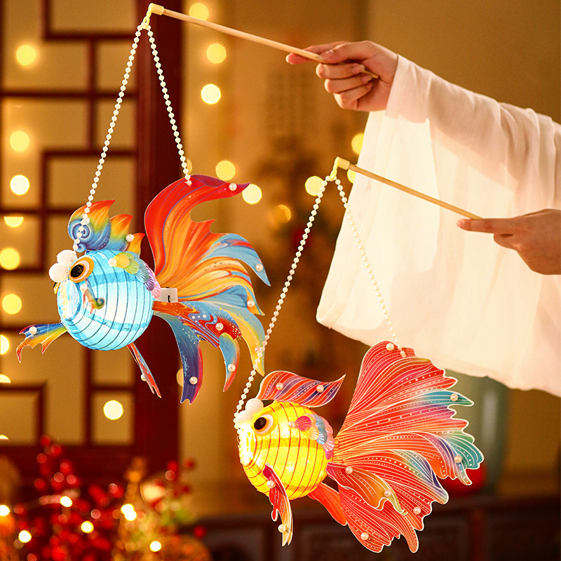 Felinar Mid-Autumn Festival pentru copii, portabil, lucrat manual, în formă de pește auriu, materiale DIY, stil antic