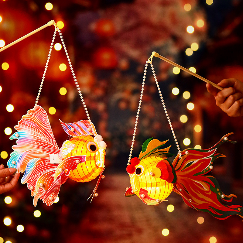 Felinar Mid-Autumn Festival pentru copii, portabil, lucrat manual, în formă de pește auriu, materiale DIY, stil antic
