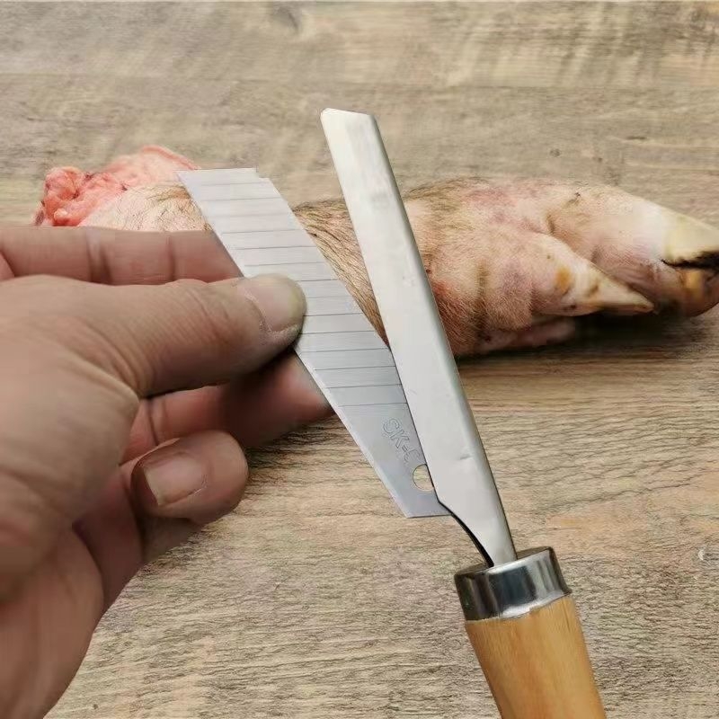 Unealtă portabilă pentru îndepărtarea părului de la bovine, ovine și porcine, din oțel inoxidabil, mâner din lemn, antiderapant, lamă ascuțită