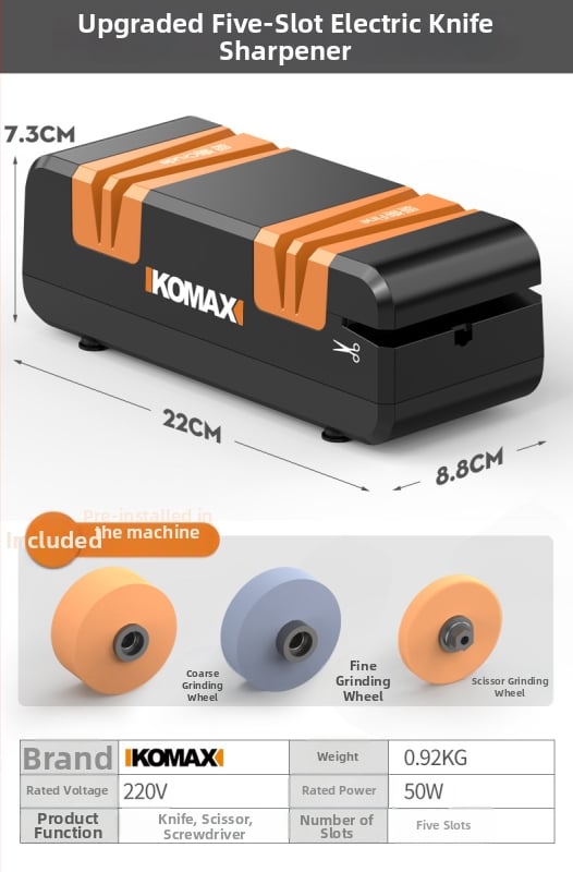 Komus ascuțitor electric de cuțite, instrument multifuncțional compact pentru cuțite de bucătărie, ascuțire automată