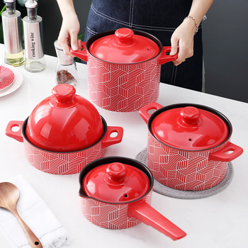 CNNB Oală ceramică roșie cu capac, 3.1–4 L, corp din ceramică, antiaderent, potrivită pentru aragaz cu gaz