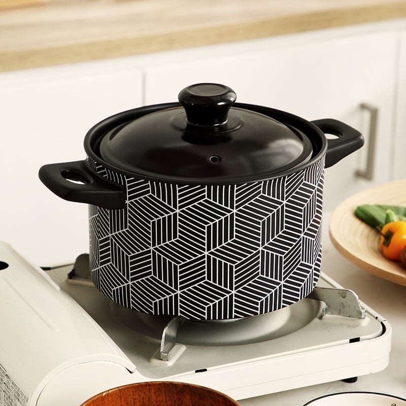 CNNB Oală ceramică roșie cu capac, 3.1–4 L, corp din ceramică, antiaderent, potrivită pentru aragaz cu gaz