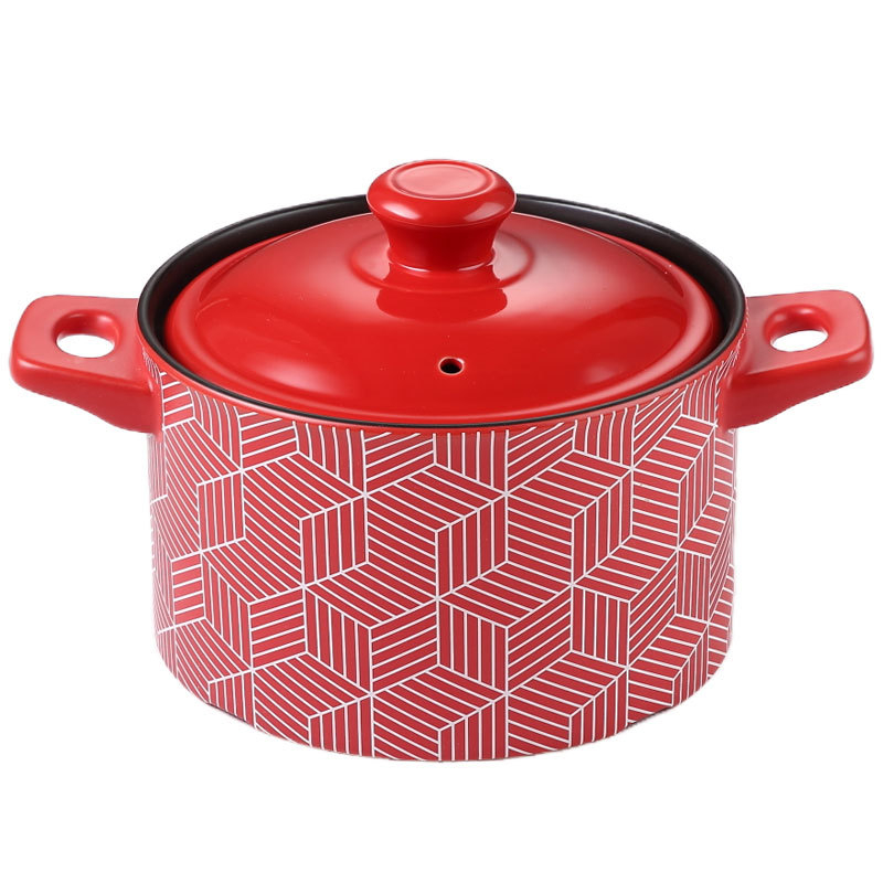 CNNB Oală ceramică roșie cu capac, 3.1–4 L, corp din ceramică, antiaderent, potrivită pentru aragaz cu gaz