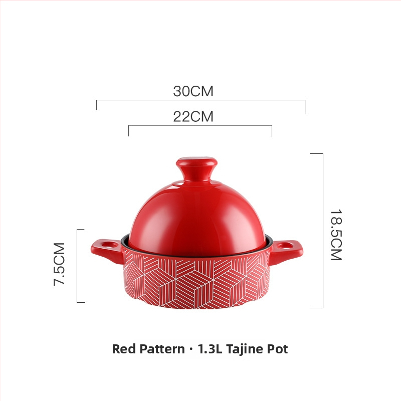 CNNB Oală ceramică roșie cu capac, 3.1–4 L, corp din ceramică, antiaderent, potrivită pentru aragaz cu gaz
