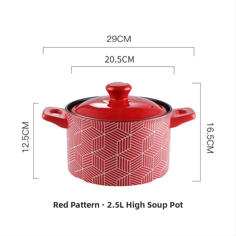 CNNB Oală ceramică roșie cu capac, 3.1–4 L, corp din ceramică, antiaderent, potrivită pentru aragaz cu gaz