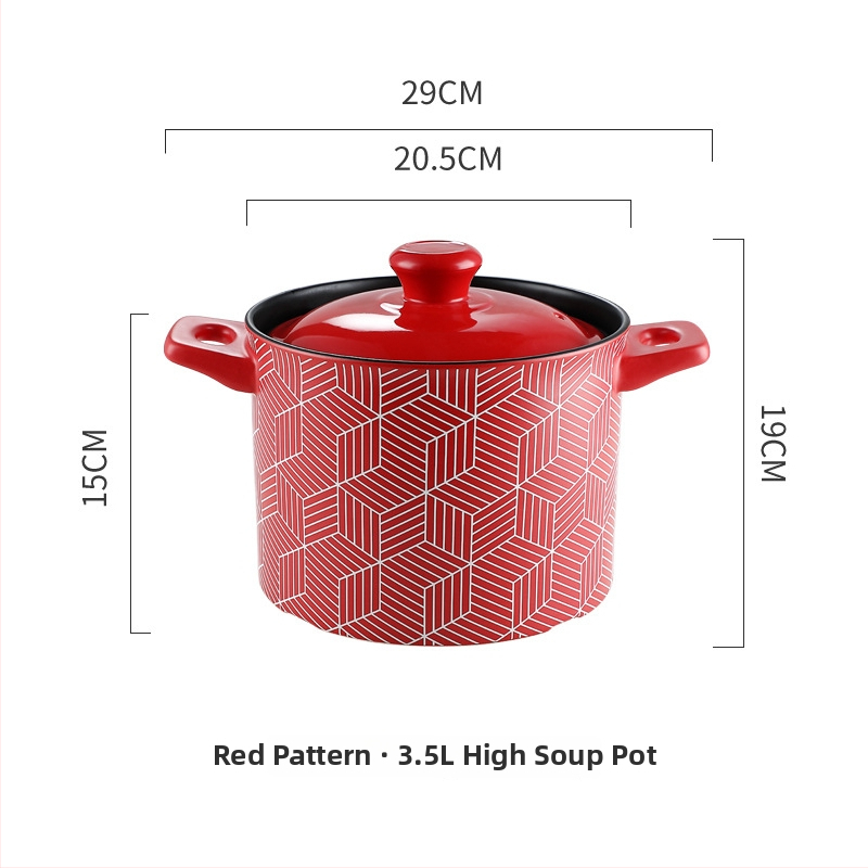 CNNB Oală ceramică roșie cu capac, 3.1–4 L, corp din ceramică, antiaderent, potrivită pentru aragaz cu gaz