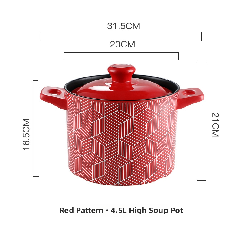 CNNB Oală ceramică roșie cu capac, 3.1–4 L, corp din ceramică, antiaderent, potrivită pentru aragaz cu gaz