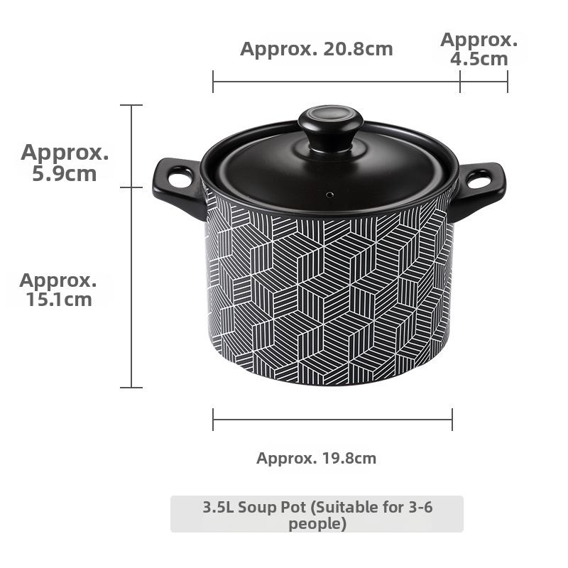 CNNB Oală ceramică roșie cu capac, 3.1–4 L, corp din ceramică, antiaderent, potrivită pentru aragaz cu gaz