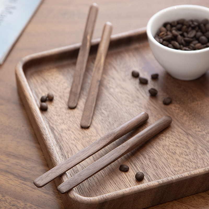 Bețișor din lemn de nuc negru pentru cafea, lingură de amestec pentru iaurt și ovăz cu miere, umpluturi delicate, gem și spatulă pentru unt.