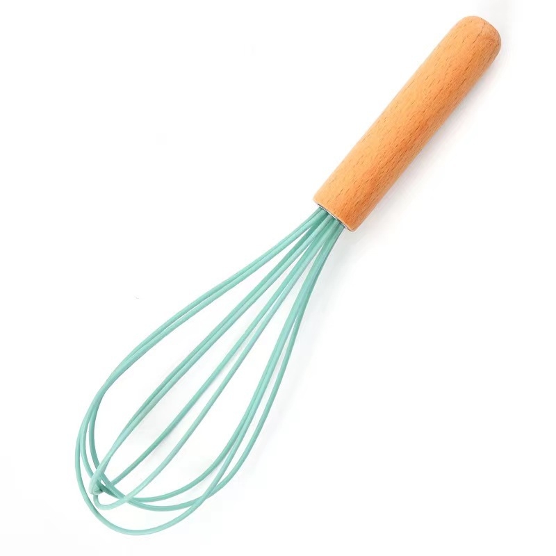 Tel de ouă cu mâner din lemn și cap din silicon, 8 inch, pentru ouă și smântână, instrument de bucătărie pentru uz casnic
