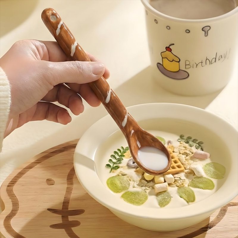 Amestecător ceramic pentru cafea, formă de baghetă, design drăguț cu desene animate, calitate alimentară