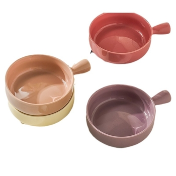 Vas ceramic cu mâner pentru uz casnic, vas de copt ceramic cu mâner, bol pentru mic dejun cu ovăz, salată de fructe și iaurt, stil nordic, diametru aproximativ 20 cm