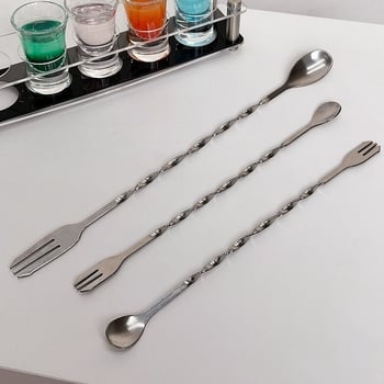 Lingură de bar din oțel inoxidabil, mâner lung 32 cm, capete duble pentru cocktailuri, ustensilă de amestecare multifuncțională