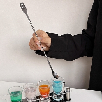 Lingură de bar din oțel inoxidabil, mâner lung 32 cm, capete duble pentru cocktailuri, ustensilă de amestecare multifuncțională