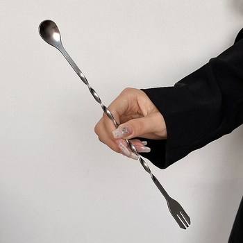 Lingură de bar din oțel inoxidabil, mâner lung 32 cm, capete duble pentru cocktailuri, ustensilă de amestecare multifuncțională