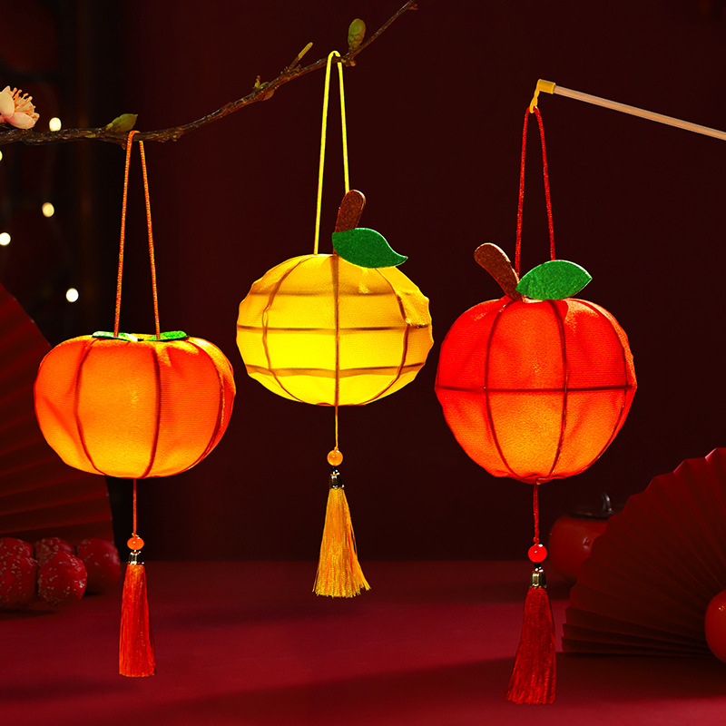 Budebu Play Set DIY: Felinare cu fructe pentru Festivalul Lunii de Toamnă – felinare rotunde din flanel pentru copii, lucrate manual în stil chinezesc floral