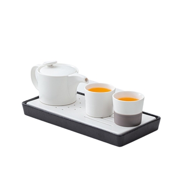 Set Gongfu de ceai în stil japonez, porțelan alb, ceainic și cești, mic set pentru două persoane, cu tavă de lemn pentru ceai