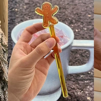 Amestecător de cafea din sticlă, mâner lung, serie de Crăciun, design drăguț de desene animate, pentru ceai cu lapte și suc, uz casnic