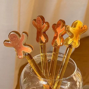 Amestecător de cafea din sticlă, mâner lung, serie de Crăciun, design drăguț de desene animate, pentru ceai cu lapte și suc, uz casnic