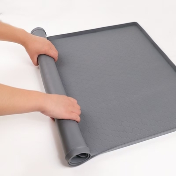 Covoraș de chiuvetă din silicon, în formă de diamant, 58×44 cm, anti-pete, anti-ulei, drenaj, pentru dulap mic