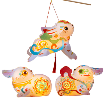 Fenar iepuraș Dunhuang pentru Festivalul Lunii, PVC lucios, kit DIY pentru copii, lampion de tip palat