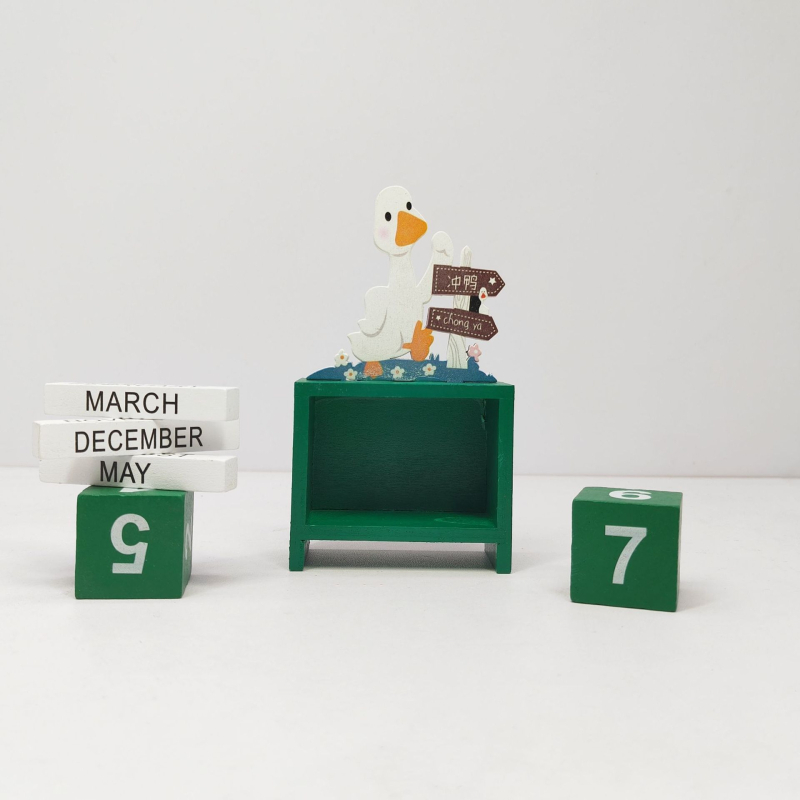 Calendar din lemn pentru birou – calendar perpetuu, decor de Crăciun