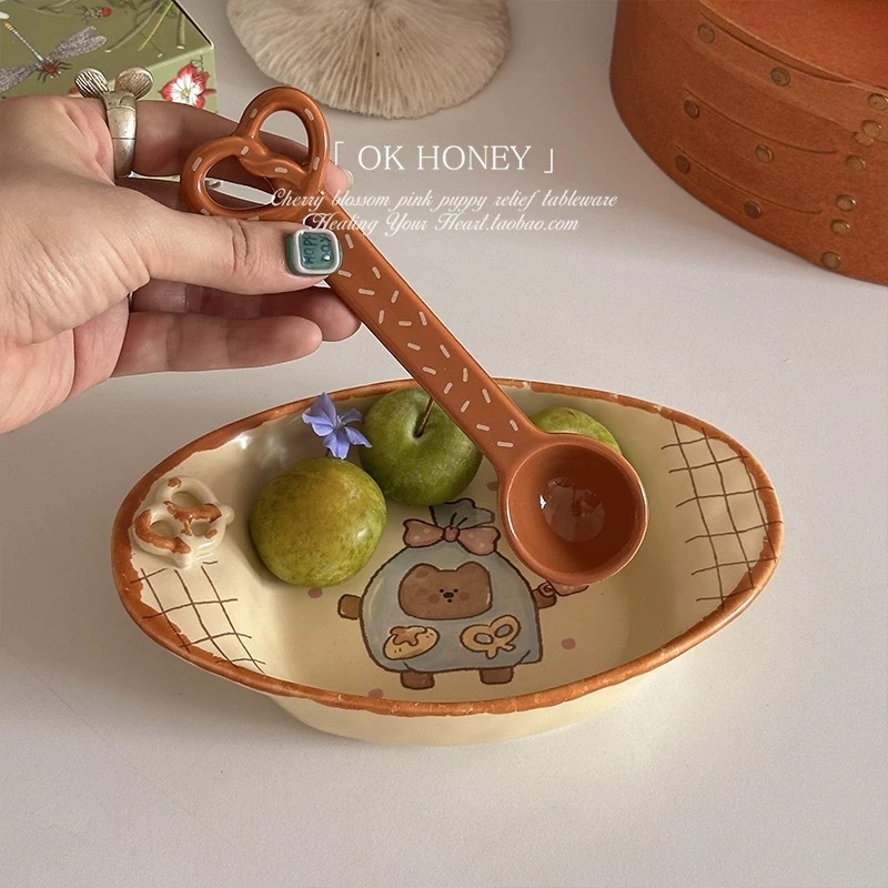 Lingură ceramică drăguță pentru desert și cafea, potrivită pentru copii