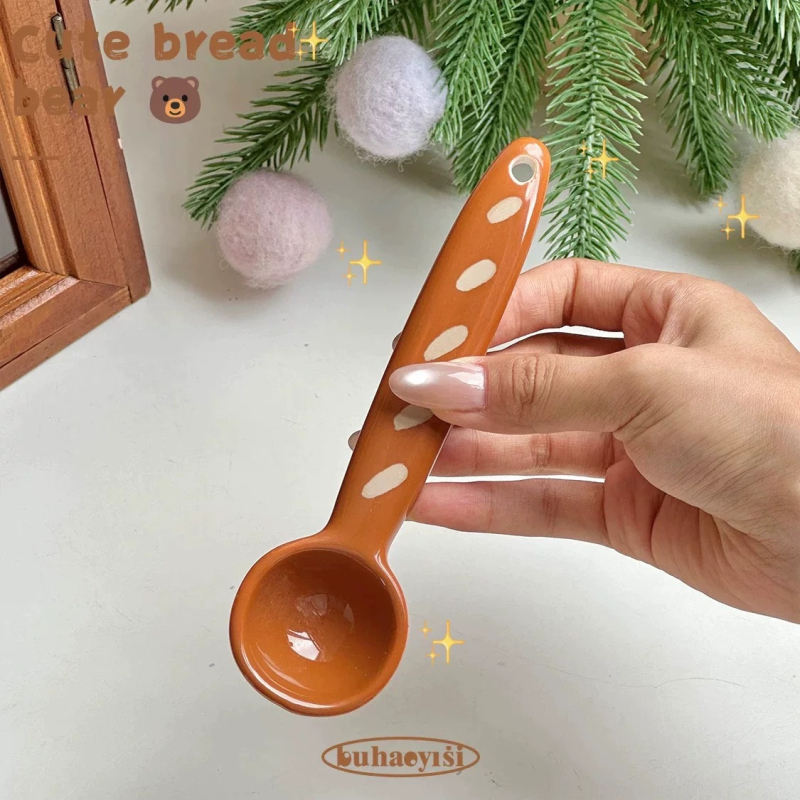 Lingură ceramică drăguță pentru desert și cafea, potrivită pentru copii