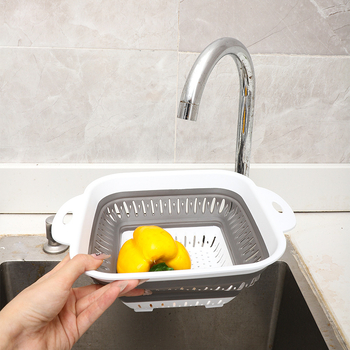 Coș pătrat pliabil pentru scurgere – bucătărie multifuncțională pentru legume și fructe