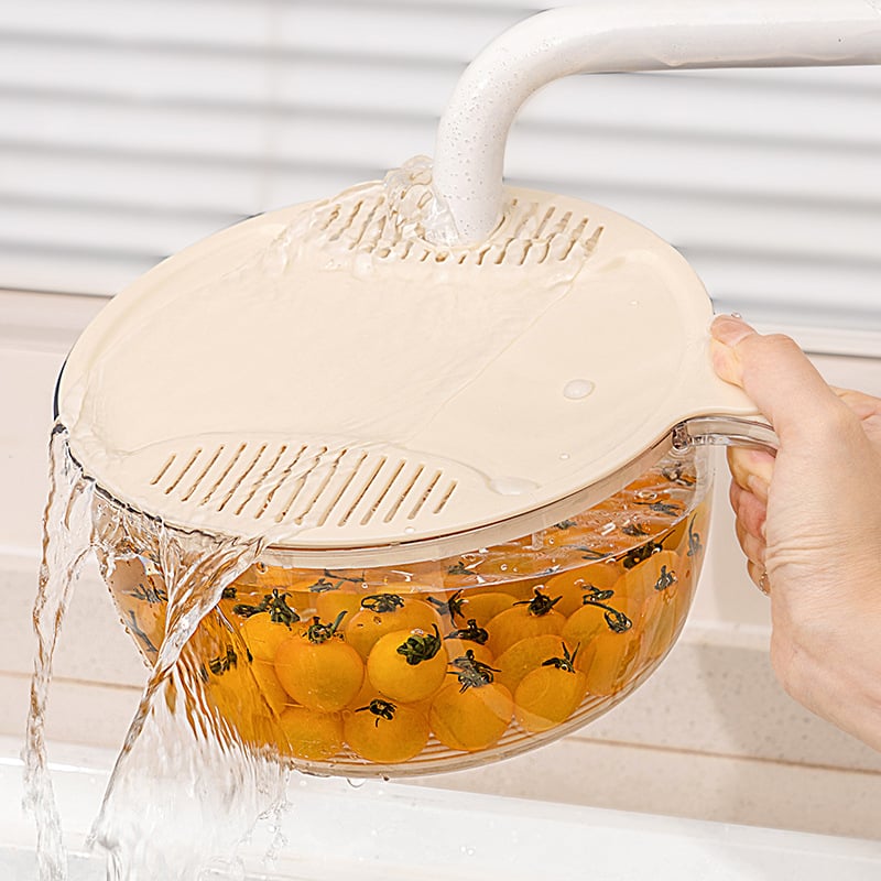 Castron multifuncțional pentru spălat orez și legume, strecurător de orez, coș de scurgere – accesoriu de bucătărie certificat pentru contactul cu alimentele