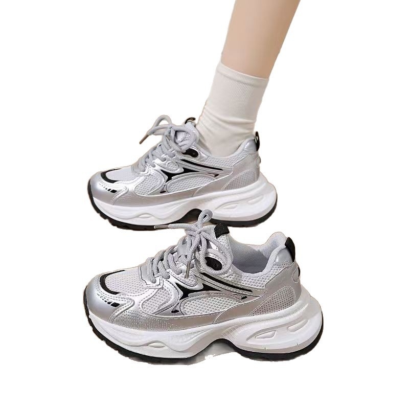 Női vastag talpú dad sneakers, fehér, 2025-ös modell, mindennapi viseléshez és edzéshez