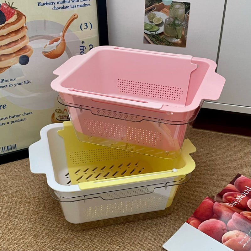 Coș telescopic de scurgere, cu două niveluri, pentru fructe și legume, în tonuri pastel pentru bucătărie de acasă