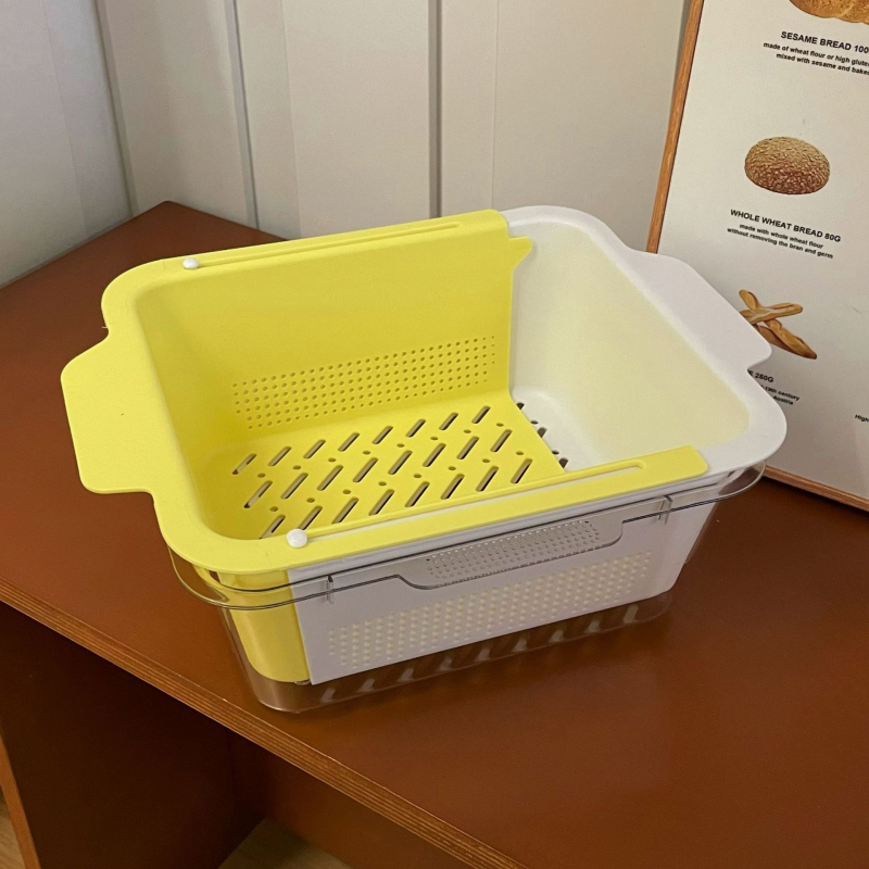 Coș telescopic de scurgere, cu două niveluri, pentru fructe și legume, în tonuri pastel pentru bucătărie de acasă