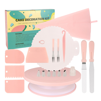 Set de decorare a torturilor cu platou rotativ, 20 de piese, spatule pentru cremă