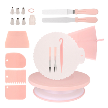 Set de decorare a torturilor cu platou rotativ, 20 de piese, spatule pentru cremă