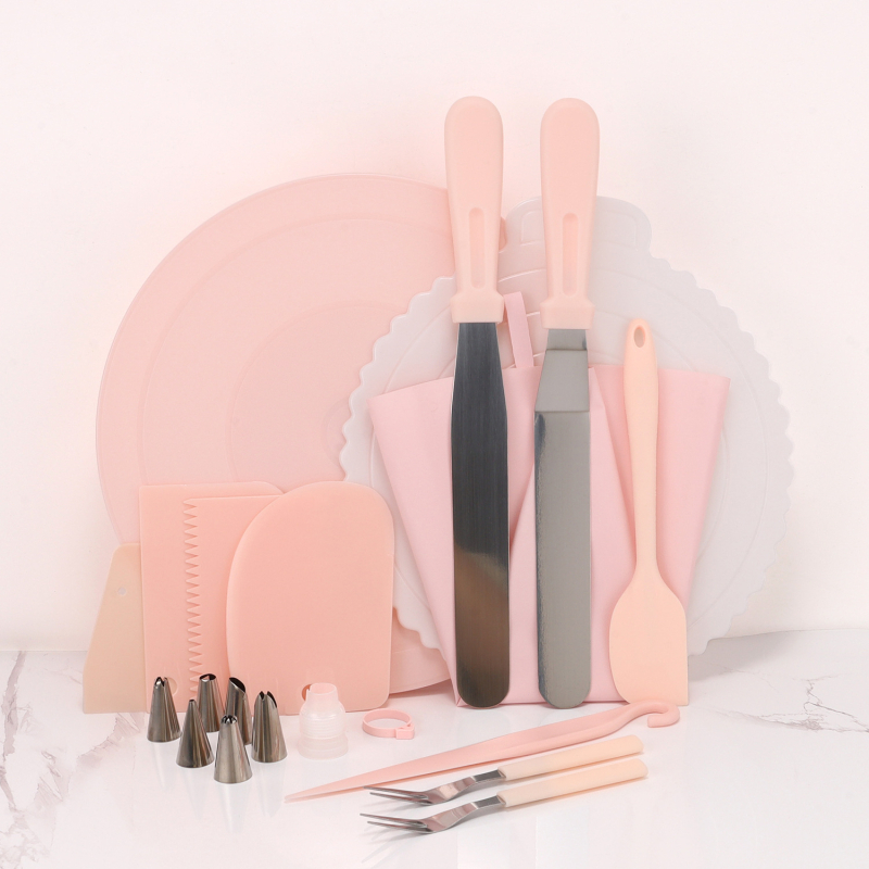 Set de decorare a torturilor cu platou rotativ, 20 de piese, spatule pentru cremă