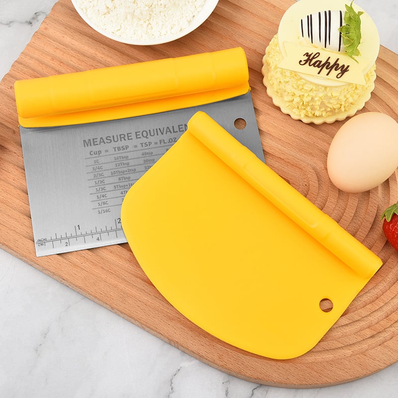 Spatulă 2 în 1 pentru aluat cu riglă încorporată, din oțel inoxidabil, cuțit pentru aluat și pentru făină pentru coacere