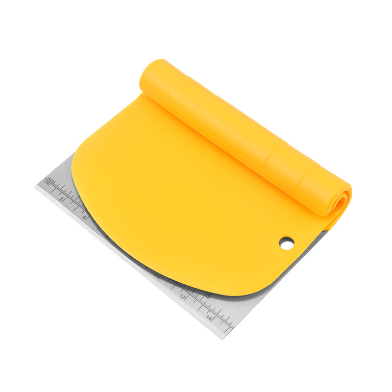 Spatulă 2 în 1 pentru aluat cu riglă încorporată, din oțel inoxidabil, cuțit pentru aluat și pentru făină pentru coacere