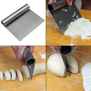Tăietor de aluat din oțel inoxidabil cu riglă și spatulă; spatulă pentru rulouri din orez; cuțit pentru coacere