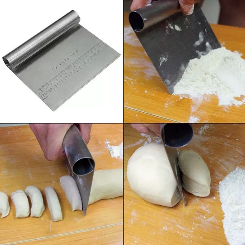 Tăietor de aluat din oțel inoxidabil cu riglă și spatulă; spatulă pentru rulouri din orez; cuțit pentru coacere