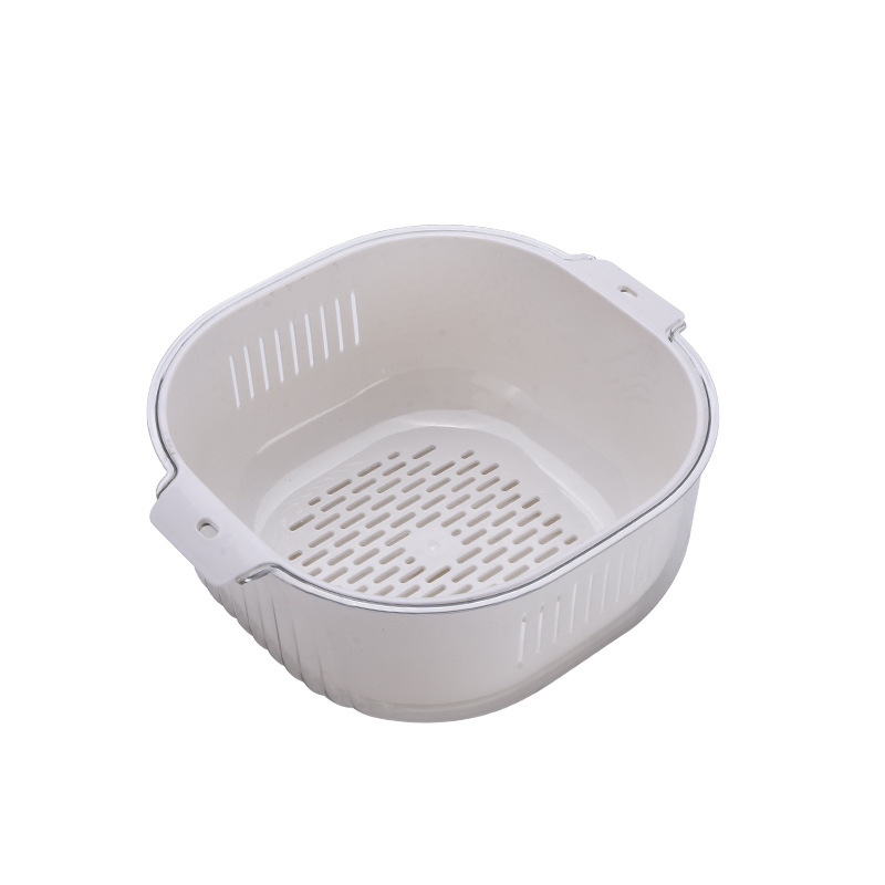 Coș de scurgere din plastic, multifuncțional pentru bucătărie, pentru spălat legume și fructe, coș cu două niveluri pentru fructe și legume.