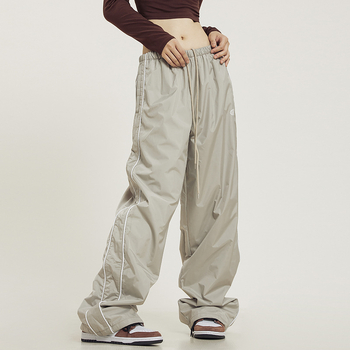 Američke retro široke sportske hlače s bočnim prugama, dužina do poda, ljeto 2024, casual Bella stil