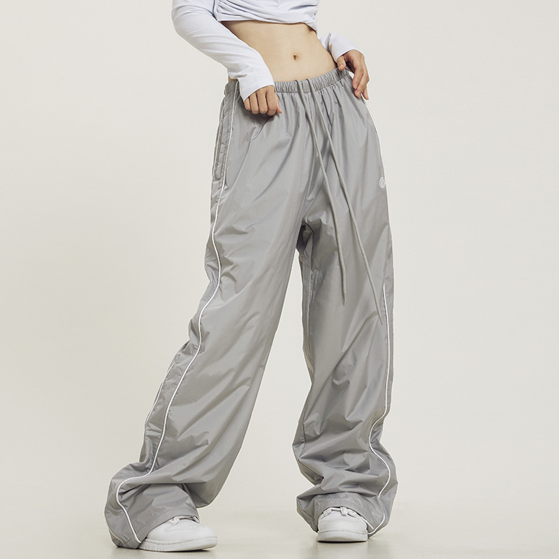 Američke retro široke sportske hlače s bočnim prugama, dužina do poda, ljeto 2024, casual Bella stil