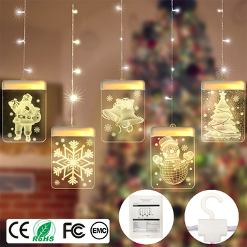 Șir de lumini LED cu stele pentru perdea, alimentare USB, decor 3D de Crăciun pentru interior