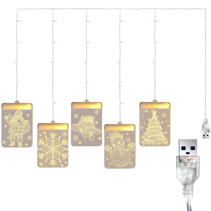 Șir de lumini LED cu stele pentru perdea, alimentare USB, decor 3D de Crăciun pentru interior
