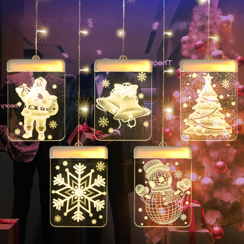 Șir de lumini LED cu stele pentru perdea, alimentare USB, decor 3D de Crăciun pentru interior