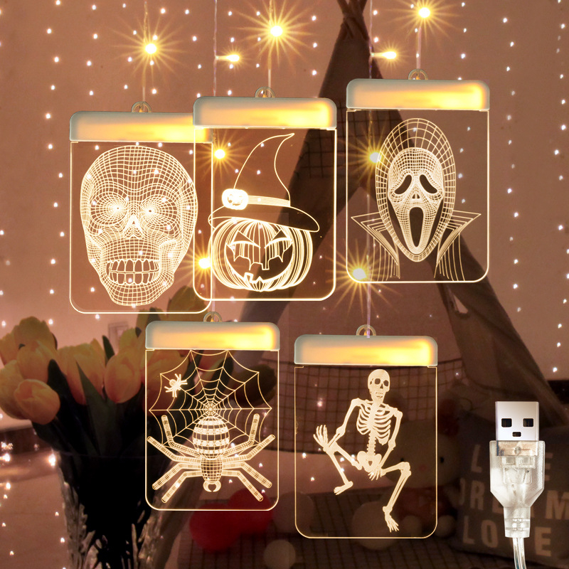 Șir de lumini LED cu stele pentru perdea, alimentare USB, decor 3D de Crăciun pentru interior