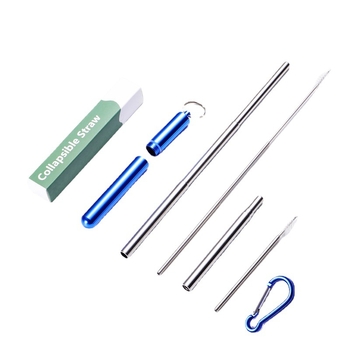 En 304 nehrđajući čelik teleskopska slamka s okruglim dnom, višebojni aluminijski kućište i karabiner – prijenosni set slamke